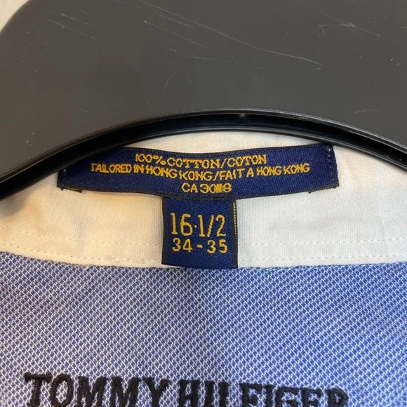 Tommy Hilfiger Men's Blue Gingham Button Down Shirt Size 16 1/2 34-35 Cotton - Picture 3 of 9